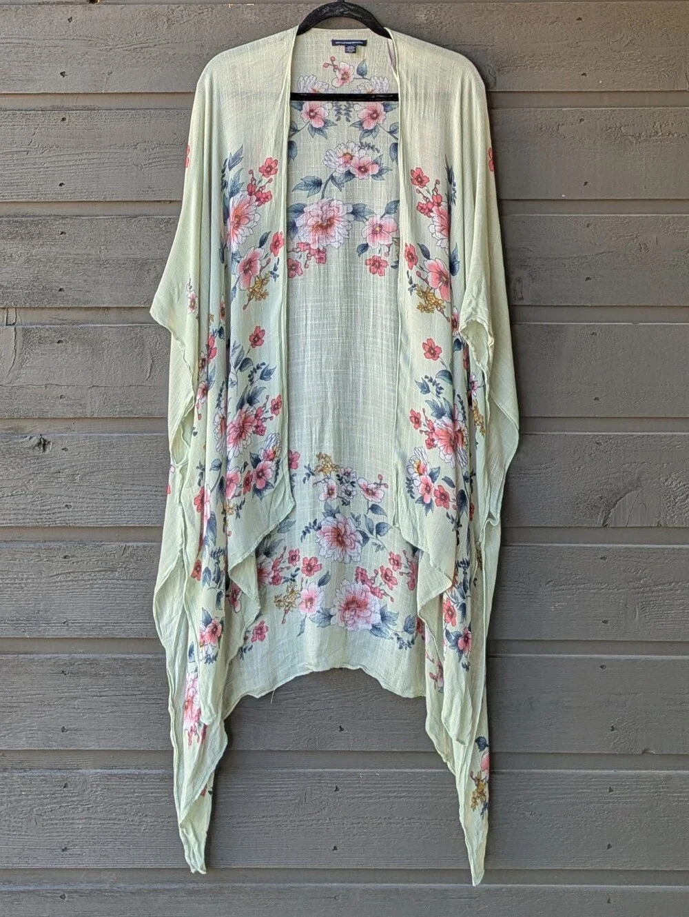 American Eagle Outfitters Light Green Floral Open Front Kimono One Size